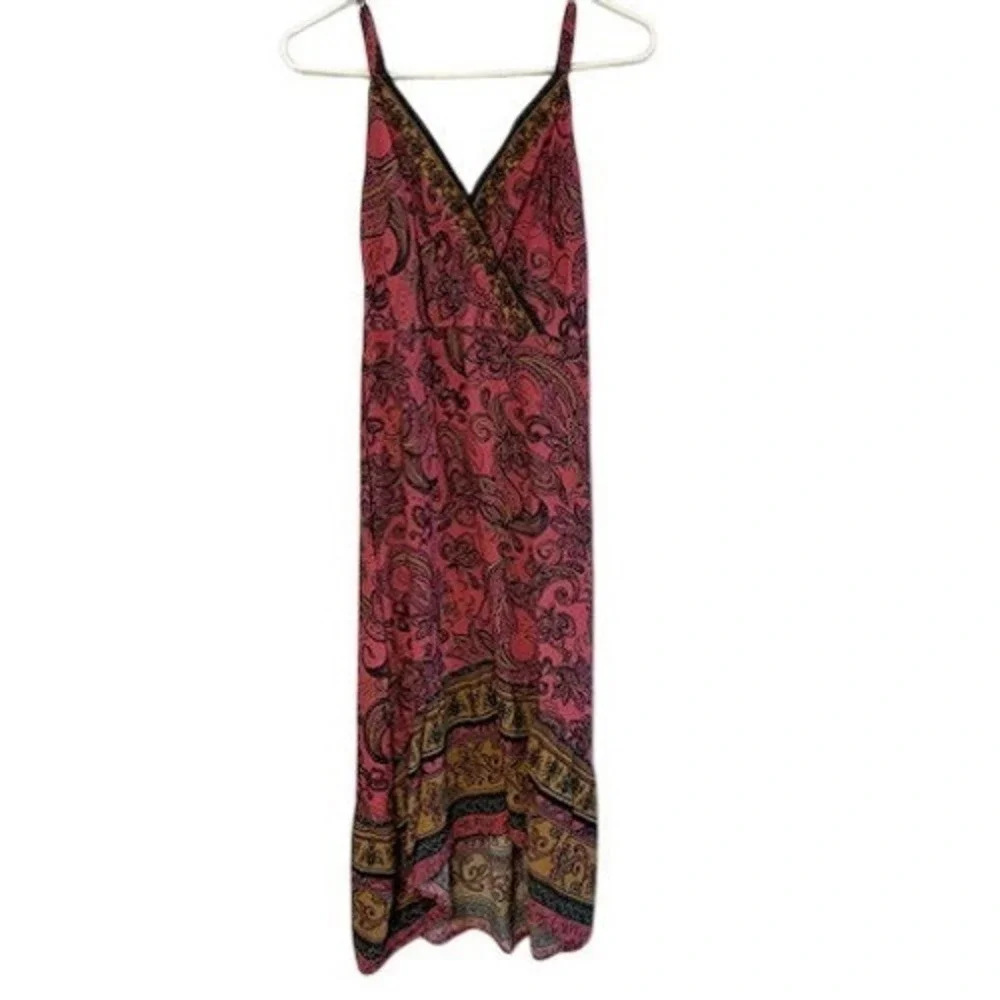 Pink Paisley Boho Midi Dress Surplice High Low Hem Sleeveless Summer Women Small - Picture 1 of 3